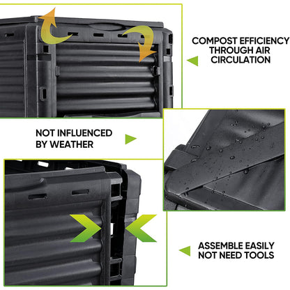 Large Compost Bin Aerating Outdoor Compost Box Easy Assembling